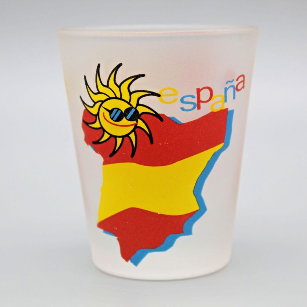 Vintage I love Espana Ole' Shot Glass Sun with Sunglasses Country Shape Barware